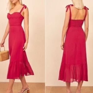 Reformation Red Midi Dress with Tie Straps